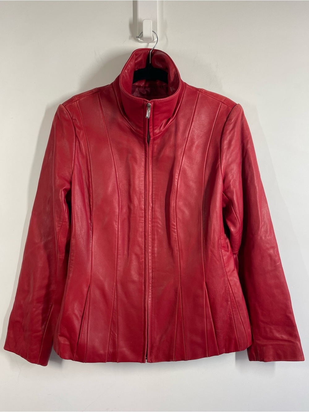 Vintage Jones New York Y2K Red Leather Zip Front Jacket Minimalist Moto Size M